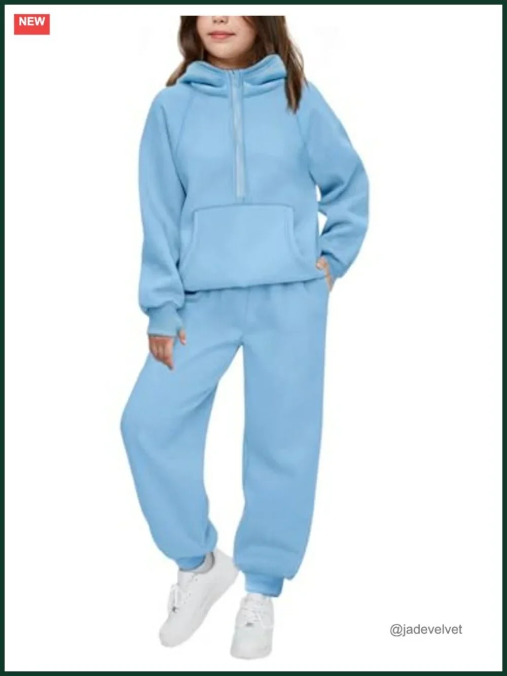 Girls 2 Piece Outfits Tracksuit Drop Shoulder Hoodie Half Zip Sweatshirt and